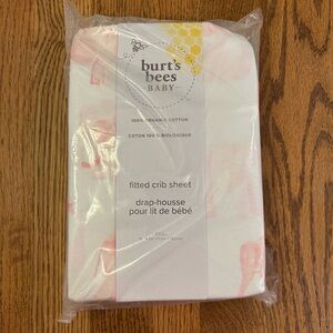 NWT Burt's Bees Baby Organic Cotton Crib Sheet - Pink and White Elephants